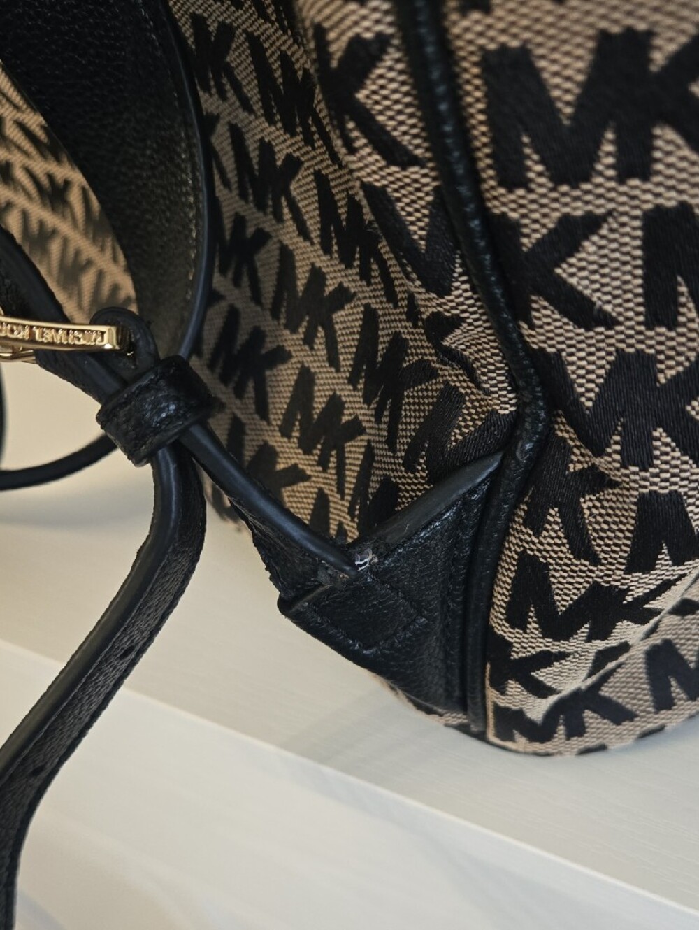 Michael Kors Black and Tan MK Monogram Backpack - Picture 7 of 11